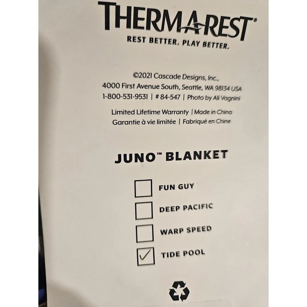 Therm-a-Rest Packable Juno Blanket Compact Warm 72x45 Water Resistant